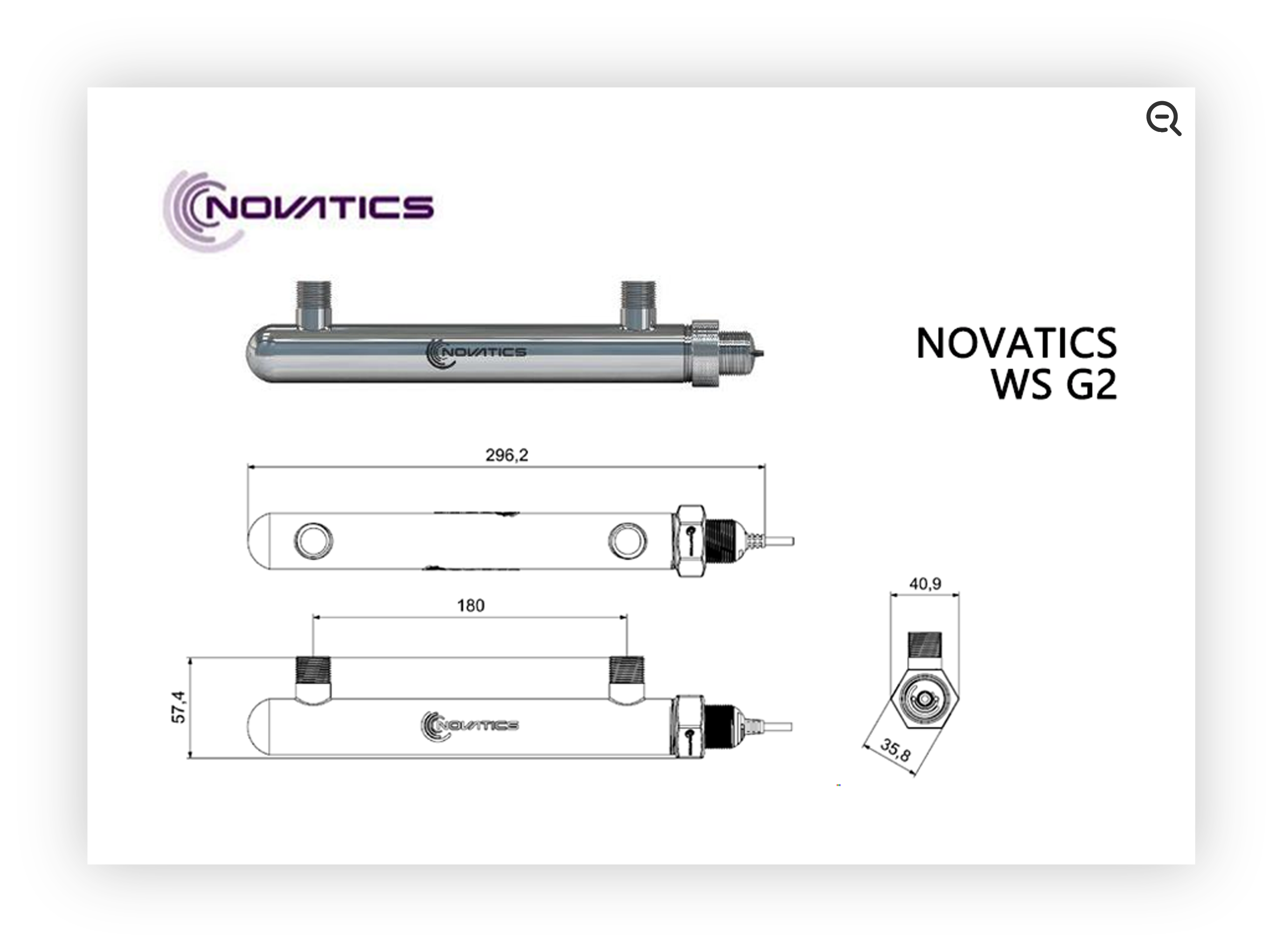 紫外線水殺菌モジュール NOVATICS WS G2 のサイズを示した拡大画像
