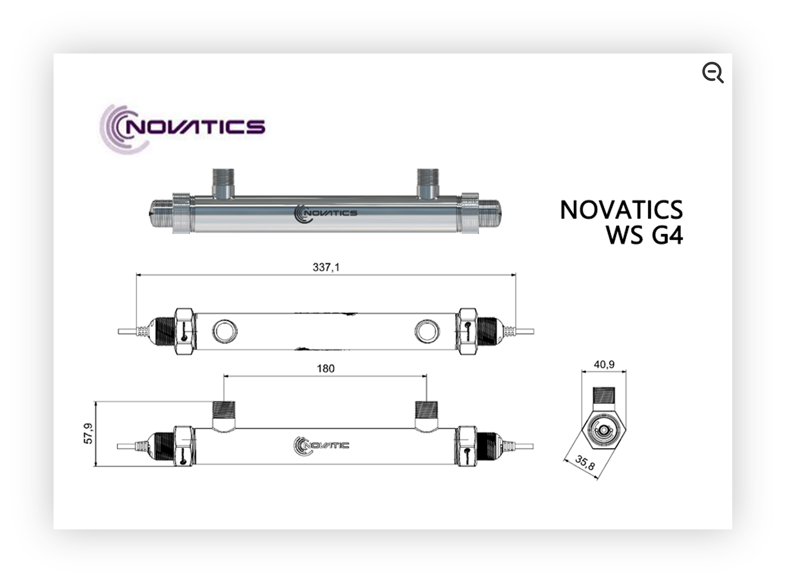 紫外線水殺菌モジュール NOVATICS WS G4 のサイズを示した拡大画像